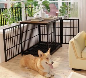 3 doors Furniture style  Dog Crate,  Wooden Dog Crate Table, Indoor Dog Kennel, Dog House, Dog Cage Medium with  Removable Tray Large Black