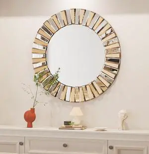 Decorative Mirrors Round Sunburst Wall Mirror Beveled Edge Glass Bathroom Vanity Mirror Hanging Accent Mirrors for Living Room Bedroom Fireplace Decor