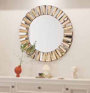 Decorative Mirrors Round Sunburst Wall Mirror Beveled Edge Glass Bathroom Vanity Mirror Hanging Accent Mirrors for Living Room Bedroom Fireplace Decor