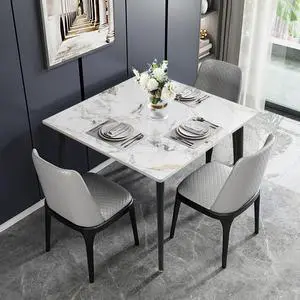 Square Home Dining Table Marble Coffee Table Luxury  Kitchen  Furniture Home Banquet Table with Metal Legs