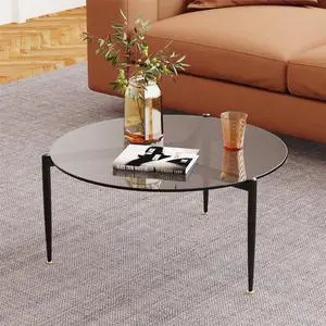 Minimalist Tempered  Glass Sofa Side Table Modern Round Coffee Table