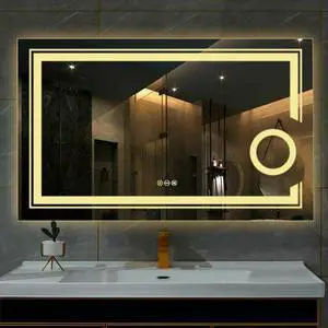 LED Lighted Smart Bathroom Mirror 3X Magnifier Wall Mounted Front Backlit Dimmer