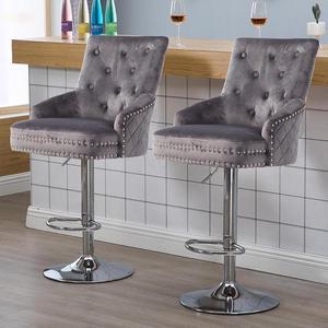 Luxury Velvet Lion Knocker Quilted Back Dining Chair  Grey Tall Bar Stool Adjustable Height