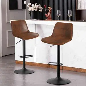 2PCS  Vintage Swivel Bar stools Gas Lift PU Seat W/ Footrest