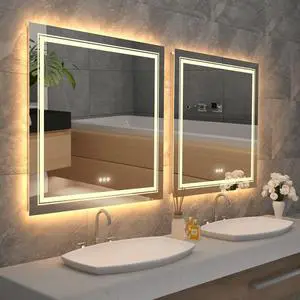 Square Anti-Fog Illuminated LED Bathroom Mirror Dual Hanging Touch Sensor Makeup Vanity Mirror