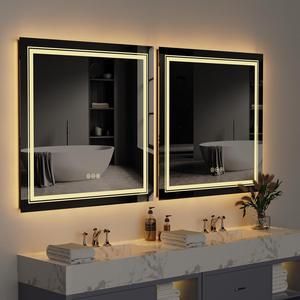 Square Anti-Fog Illuminated LED Bathroom Mirror Dual Hanging Touch Sensor Makeup Vanity Mirror
