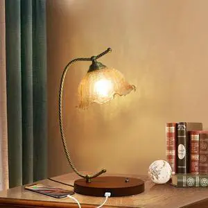 Vintage Scandinavian Style Flower Table Lamp FlowerGlass  Shade Night Lamp