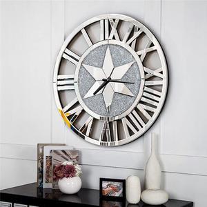 Luxury Round  Wall Crushed Diamond Clock Large Silver Mirrored  Roman Numera Clock
