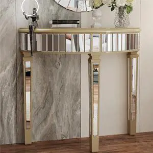 3 Legged Silver Mirrored Console Table With Champagne Edge Modern Vanity Make up Table
