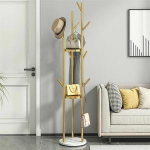 Marble Coat Rack Hat Clothes Stand Gold Strong Hook Tree Metal Organizer w/ Shelf Storage