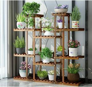 Extra Large Wood Sturdy 11-Tier Plant Stand Outdoor Indoor Flower Carbonized Rack