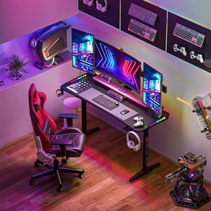 Super Wide RGB Gaming Desk Office Manual Lift Sit Standing Table Workstation