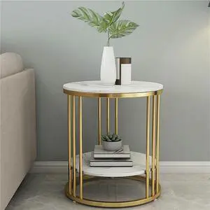 Charming  Marble Round Side Table Gold End Table Modern  Accent Coffee Table