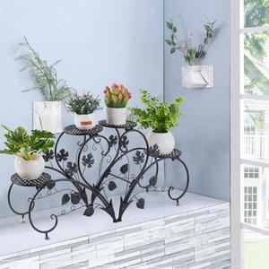 4 Tier Black Metal Plant Stand Multiple Flower Pot Holder Shelves Display Garden Indoor Outdoor