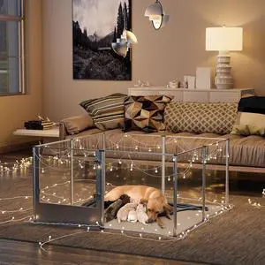 XXL 3 in1 Foldable Crystal Clear Acrylic Dog Whelping Playpen Box Pet Birth Kennel w Waterproof Mat