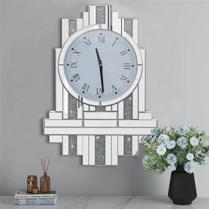 Large Modern Crushed Diamond Silver Mirrored Crystal Clock Vintage wall Clock