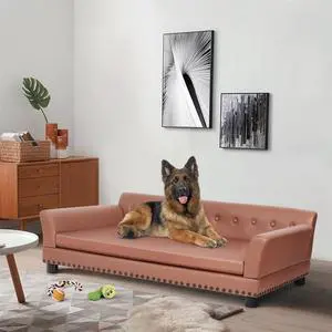 Luxury Tech Leather Pet Sofa Waterproof  Dog Lounge Bed with Removable Cushion Easy To Clean Extra Large