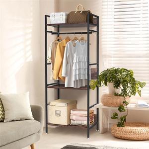 Rustic Entryway Clothes Rack Industrial Garment Rail Freestanding Closet Organizer with Storage Shelves
