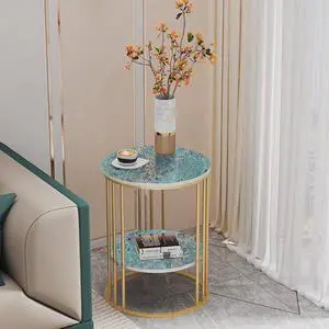 Emerald Green Marble Top Side Table Small Circle End Tables Round Sofa Side Table 2 Tier Nightstand