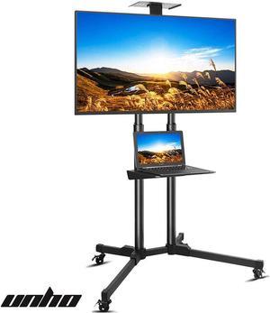 unho Mobile TV Cart Stand: Height Adjustable Flat Screen TV Mount Fits 32 to 70 inch with Rolling Casters and AV Shelf for Livingroom Audio Gaming Room