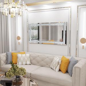 Oversized  Gorgeous Crystal Crush Diamond Sparkle Mirror Rectangle Wide Border Decorative Venetian Wall Vanity Mirror for Living Room Hallway Bathrrom