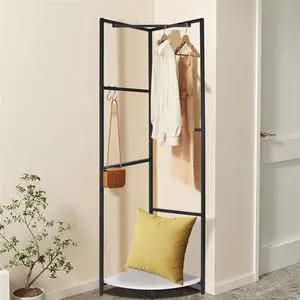UNHO Heavy Strong Metal Entryway Coat Stand Hall Tree Corner Garment Rack Clothes Hanging Shelf with Hanging Rail Hook shelf