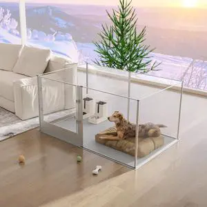 UNHO Highten 6 Clear Panels Acrylic Dog Playpen Pet Whelping Box Exercise Fence with Waterproof Pad