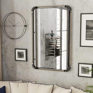 UNHO Farmhouse Industrial Iron Pipe Mirror Rustic Rectangular Wall Decorative Vanity Mirror Living Room Entrance