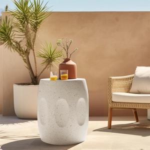 Outdoor Lightweight Concrete Finish Backyard Coffee Side Table Drum Shape Dressing Corner Stool