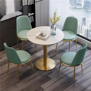 Anti-Tipping Bistro Bar Table Stone-Top OfficeTable DiningTable with Steel Pedestal