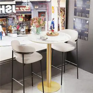 105 cm High Marble Cocktail Bar Table Round Bistro Pub Desk for Office Kitchen Restaurant Hotel