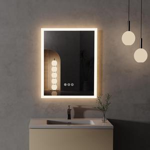 UNHO Led Bathroom Mirror Cosmetic Mirror 3 Kinds Of Color Temperature 400*500mm Adjustable Brightness Anti-fog Waterproof Square Silver Bathroom Hotel