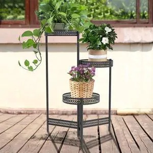 UNHO 3 Tier / 4 Tier Metal Planter Pots Holder  Indoor & Outdoor Multilayer Plants Stand with Flower Pot Display Rack for Home Decor, Garden, Patio