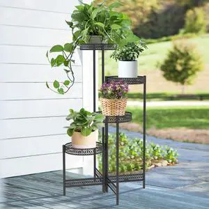 UNHO 3 Tier / 4 Tier Metal Planter Pots Holder  Indoor & Outdoor Multilayer Plants Stand with Flower Pot Display Rack for Home Decor, Garden, Patio