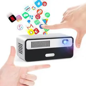 Battery Powered Portable Smart Mini Projector, HD Image with WiFi Bluetooth, 300 ANSI Lumen, Pocket Video Beam, Auto Keystone Mechanical Focus, HiFi Stereo, Watching Anywhere