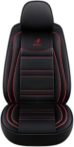 Acaigel Luxury Black PU Leather Car Seat Cover Pad Full Set Cushinon Red Line USA Ship