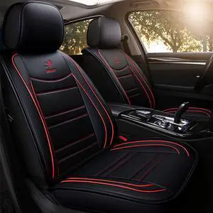 Paiying Luxury Black PU Leather Car Seat Cover Pad Full Set Cushinon Red Line USA Ship Paiying Luxury Black PU Leather Car Seat Cover Pad Full Set Cushinon Red Line USA Ship