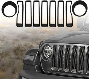 Acaigel Mesh Grille Grill Insert + Headlight Turn Light Cover Trim For 2018-2022 Jeep Wrangler JL JLU