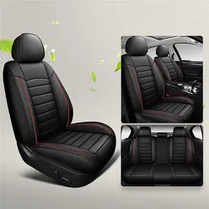 Acaigel Black Red 5-Seats Luxury Wear-resistant Leather Seat Cover Full Set Seat Cushions Set