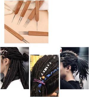 FYUU 6Pcs DIY Crochet Needle Hook Bamboo Handle Dread Knit Hair Making Braiding Tool