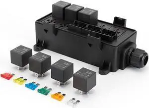 Acaigel Fuse Relay Box with 4-Pin 40A Relays and Fuses 12V 9-Way For Car Truck