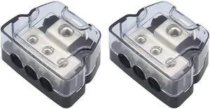 Yassdwbn 2Set 3Way Distribution Block Car Audio Power Wire Splitter 0 Gauge in4 Gauge Out