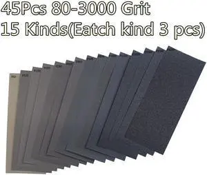 Yassdwbn 45X Mixed Wet Dry Sandpaper 80-3000 Grit 9X3.6" Abrasive Paper Car Sanding Trim