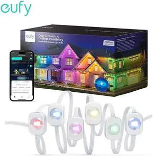 eufy Permanent Outdoor Lights E120, 100ft with 60 Dual-LED RGB and Warm White Eave Lights, App Control, AI Light Design, Endless Themes for Halloween Décor, Christmas Lights, Links with Cameras eufy Permanent Outdoor Lights E120, 100ft with 60 Dual-LED RGB and Warm White Eave Lights, App Control, AI Light Design, Endless Themes for Halloween Décor, Christmas Lights, Links with Cameras