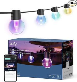 eufy Outdoor String Lights E10, 96ft with 30 Smart RGBWW LED Bulbs, Endless AI Light Themes for Christmas Decorations, IP65 Waterproof for Patio, Fence, Balcony, Link with Cameras, Voice & App Control