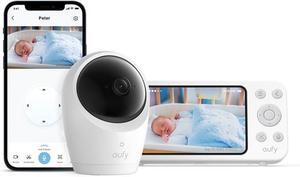 eufy Security Baby Monitor E20 with 2K HD Camera, 5'' 720p Display, Hybrid Wi-Fi & No Wi-Fi Connection, Pan-Tilt, 4X Zoom, Portable Camera with Built-in Battery, 24/7 Recording in App, ANR