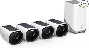 eufy Security eufyCam 3 4-Cam Kit,Security Camera Outdoor Wireless,4K Camera with Integrated Solar Panel, Forever Power,Face Recognition AI,Expandable Local Storage,Spotlight, 2.4 GHz Wi-Fi(Renewed)