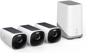 eufy Security eufyCam 3-Cam Kit,Security Camera Outdoor Wireless,4K Camera with Integrated Solar Panel,Forever Power,Face Recognition AI,Expandable Local Storage up to 16TB,2.4 GHz Wi-Fi(Renewed)
