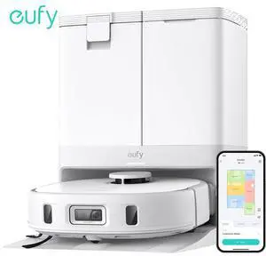 eufy X10 Pro Omni Robot Vacuum and Mop with 8,000 Pa Suction, Dual Mops with 12 mm Auto-Lift and Carpet Detection, AI Obstacle Avoidance, Auto Mop Washing, Auto Drying, Self-Emptying, White