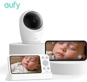 eufy Security Baby Monitor E21 with 4K UHD Camera, 5'' 720p Display, 8X Zoom, Hybrid Wi-Fi and No Wi-Fi Connection, 24/7 Recording in app, Pan-Tilt, Portable Camera with Built-in Battery, ANR